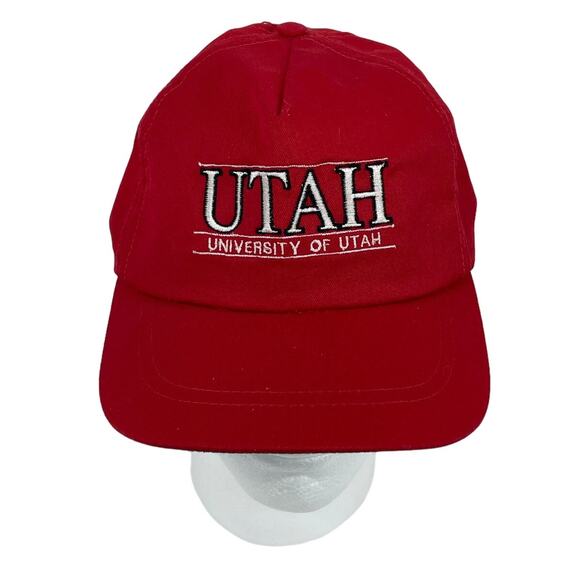 Vintage University Of Utah Red Leather Strapback Hat Front Embroidered - Picture 1 of 12
